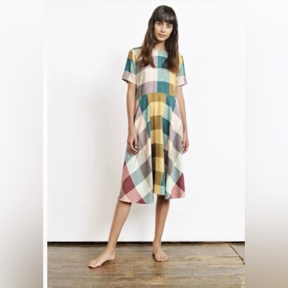 Ace & Jig Luella Dress Sandstone size small colorful plaid midi dress